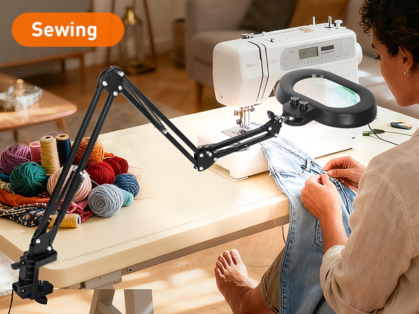 Sewing, cross-stitch magnifying glass with light hands free magnification of details 