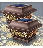 DenicMic Solar Post Lights 2 Pack Post Cap Solar Lights Outdoor Waterproof Metal 25 Lumen Warm Wh...