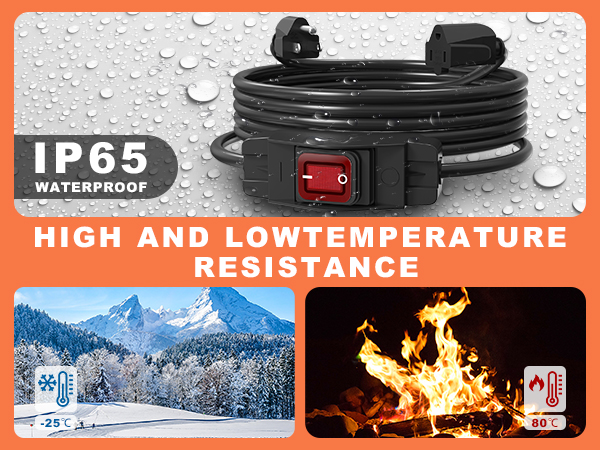 16 Ft Outdoor Extension Cord with Switch On/Off