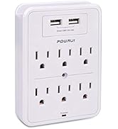 POWRUI Surge Protector, USB Wall Charger with 2 USB Charging Ports(Smart 2.4A Total), 6-Outlet Ex...