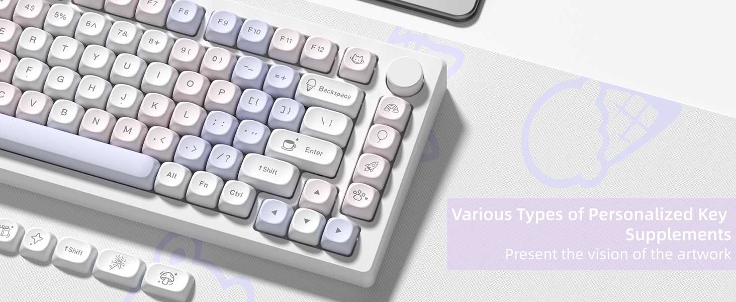 Womier PBT Keycaps Set, Dream Cute Keycaps MOA Profile Mechanical Keyboard Caps, Custom Key cap