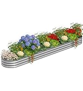Anmiro Galvanized Raised Garden Bed Kit Outdoor,12x2x1ft Oval Metal Galvanized Planter Garden Box...