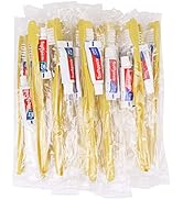 Xuezoioy Disposable Toothbrushes with Toothpaste,30 Pack Yellow Hollow Individually Wrapped Dispo...