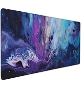 JJWETONG Large Desk Mat with Non-Slip Base, 35.4" x 15.7", Galaxy Marble Design, Wrist Rest and C...