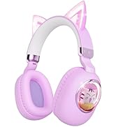 sunvito Kids Headphones Bluetooth 5.4 - Cat Ear LED Light Up Noise Cancelling Wireless Headphones...