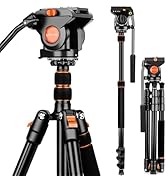 Camera Tripod Stand, 72" Video Tripod with Fluid Head, Heavy Duty Alunimum Professional, 1/4" &amp; 3...