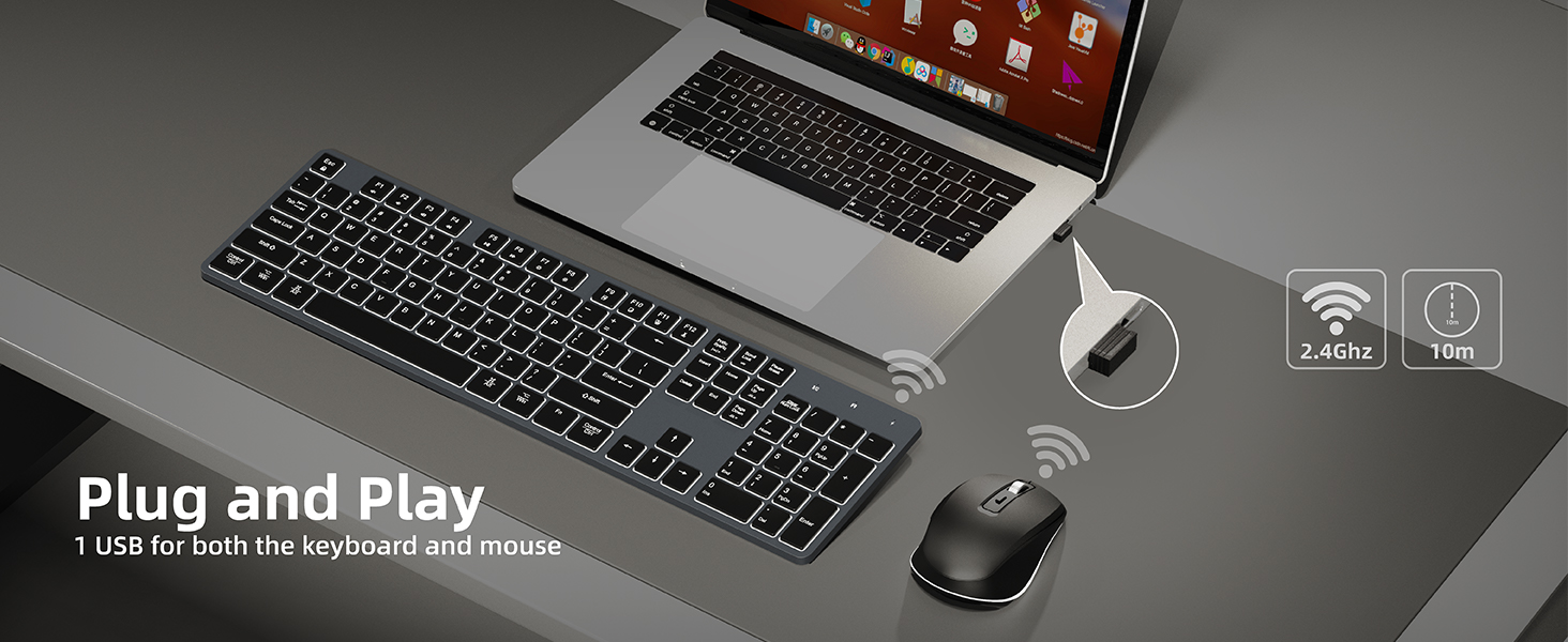 Wireless Keyboard and Mouse - Plug and Play