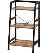 3-Tier Bookshelf, Ladder Shelf, Industrial Bookcase with Steel Frame, Metal Small Bookcase, Stand...