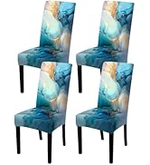 Nuxovilar Blue Gold Fluid Art Chair Covers Stretch 23.6x70 Inches - Dining Chair Slipcovers Set o...