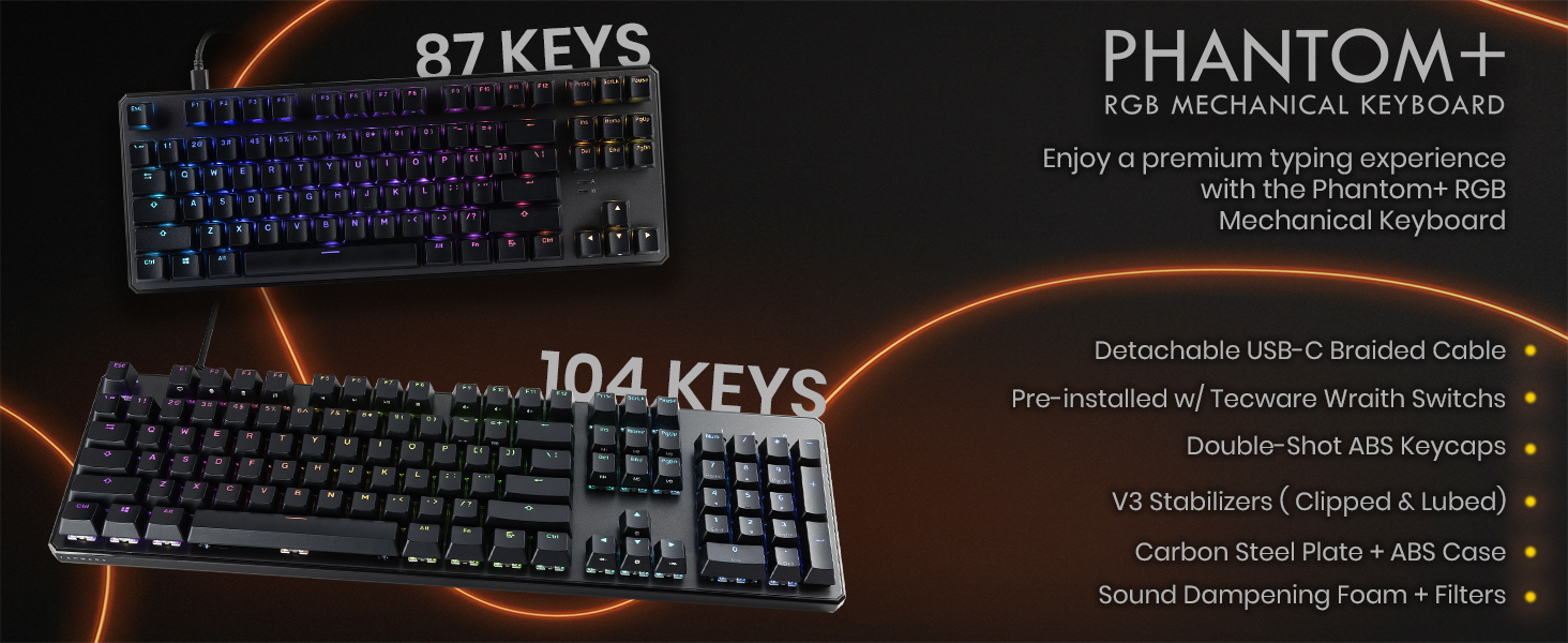 Tecware Phantom Plus 87 mechanical keyboard RGB gaming keyboard 87 key wired TKL keyboard