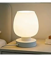 AVEKI Touch Table Lamp for Bedroom, 3-Way Dimmable Small Bedside Lamp with White Glass Shade, LED...
