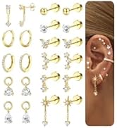 BESTEEL Hypoallergenic Flat Back Earrings for Women - 14K Gold Plated Surgical Steel Earring Stac...