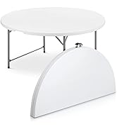 MoNiBloom 5Ft Round Folding Table, Indoor Outdoor Plastic Dining Card Table with Handle and Lock ...