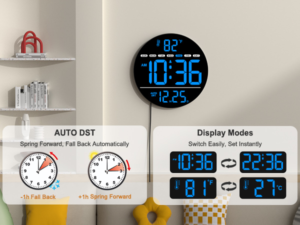 digital wall clock with AUTO DST