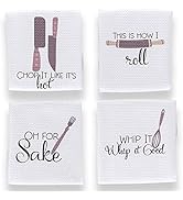Aller Home &amp; Kitchen Funny Kitchen Towels with Sayings. 4pc Kitchen Towel Set, Fun Pun Gadget Des...
