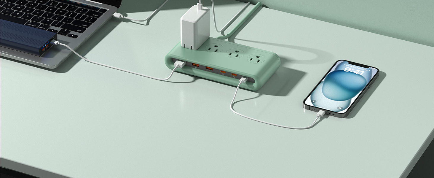 power strip with usb Green with USB, USB C and Outlets