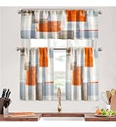 MCALK Orange Kitchen Curtains Tiers and Valances Set 3 Piece for Windows Beige Kitchen Window Cur...