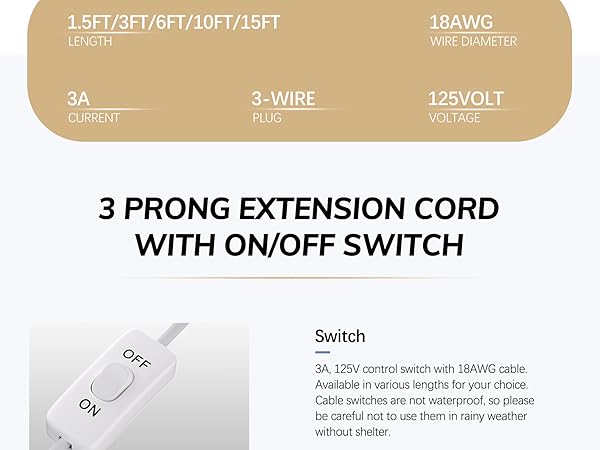 Extension Cord with Switch 3-Prong Indoor Black 