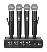 Depusheng R4 Professional Microphones Karaoke 4 Channels Handheld Wireless Microphone System Meta...