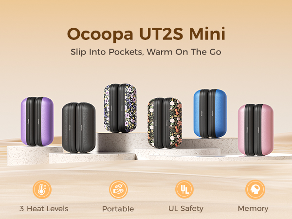 Woman using OCOOPA rechargeable hand warmer, pocket heater and winter essential gift.
