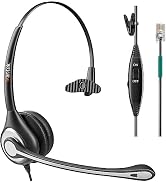 Phone Headset RJ9 with Microphone Noise Cancelling &amp; Mute Switch, Telephone Headset Hands Free Co...