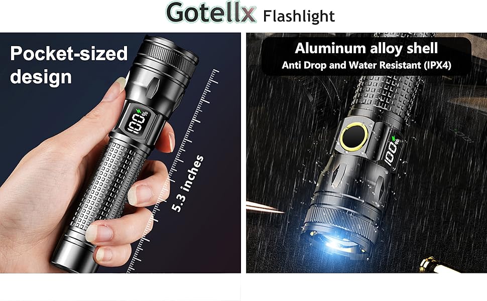 Rechargeable LED Flashlights with LCD Digital Power Display