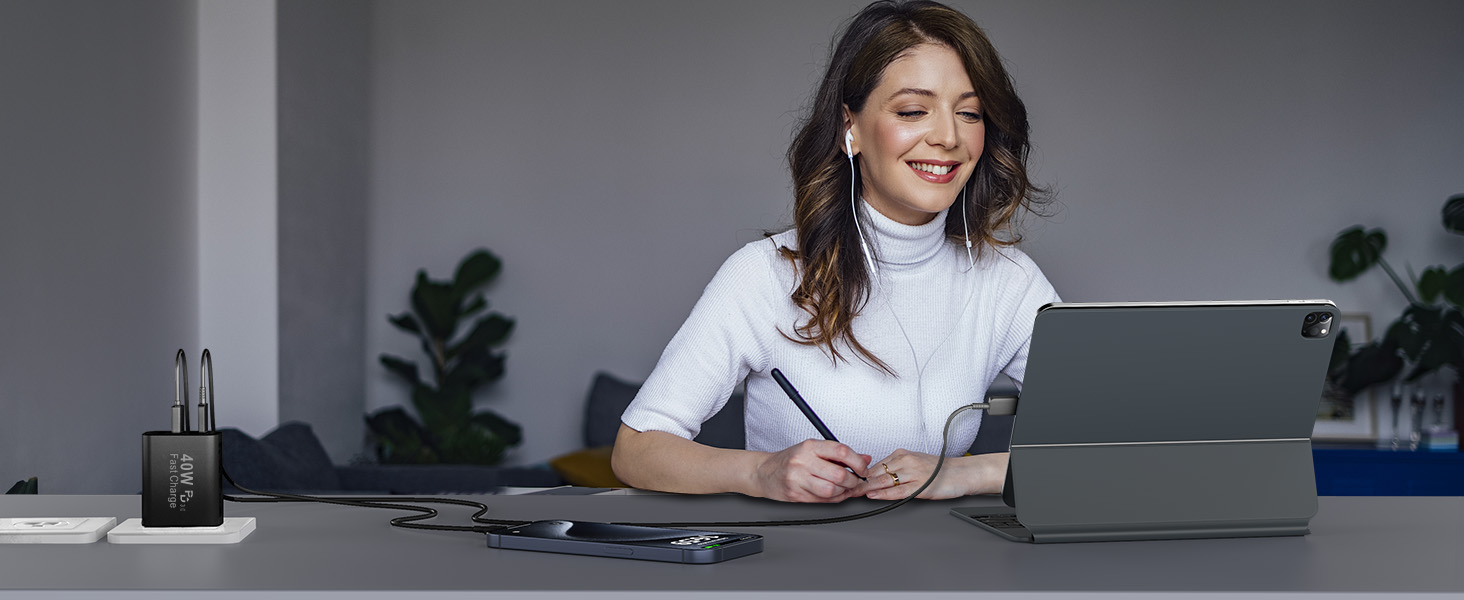 USB C Wall Charger Block, 2Pack 4-Port Type C Charger Fast Charging Block
