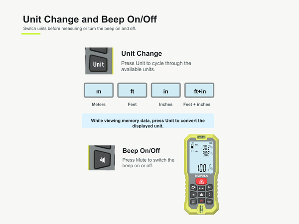 Unit Change and Beep On/Off
