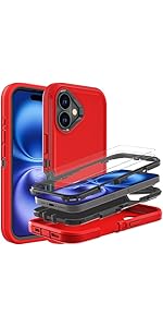 YKHJKLEC for iPhone 16 Case, Military Grade 3 in 1 Heavy Duty Shockproof/Drop Proof/Dust Proof Case ...