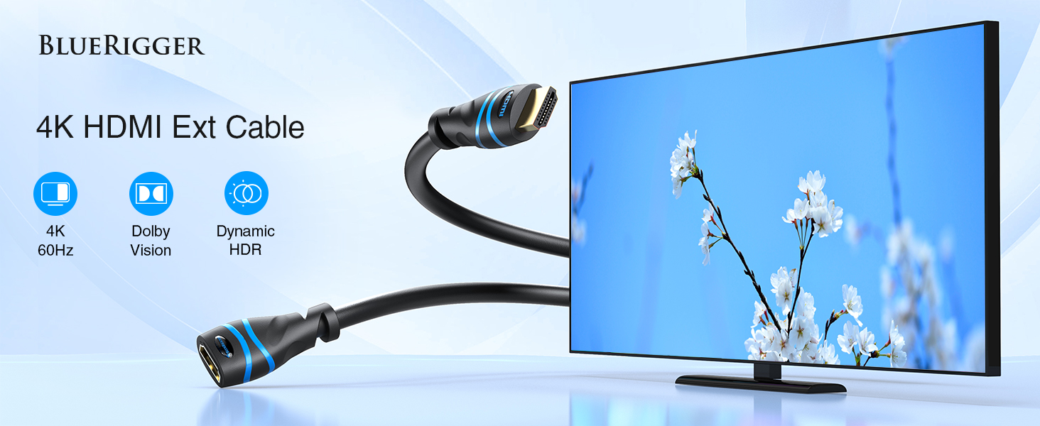 BLUERIGGER 4K HDMI extension cable 60Hz Dolby Vision Dynamic HDR 3D audio return channel ethernet