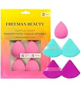 Freeman 8 Count Puffs N' Stuff Powder Puffs + Liquid Sponges Set, Makeup Blending Sponges For Liq...