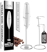 PACAHO Powerful Milk Frother with Stand with Double Whisk, Handheld Electric Foam Maker, Hand Mix...