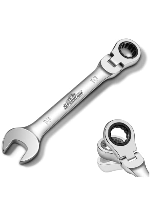 10mm Flex-Head Ratcheting Combination Wrench, 72-Tooth 12-Point Metric | 180°Rotatable Flexible H...