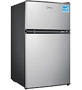 Midea WHD-113FSS1 Double Door Mini Fridge with Freezer for Bedroom Office or Dorm with Adjustable...