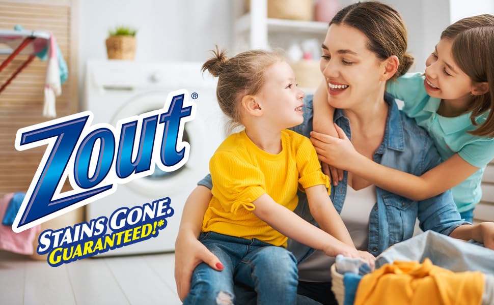 Zout; stains gone guaranteed! Image of a mom with kids in fresh &amp;amp; clean clothing