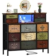 VASICAR Dresser for Bedroom with 13 Drawers 2 Open Shelves, Fabric Storage Dresser, Chest of Draw...