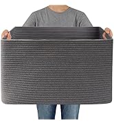 JMvicyroam Woven Blanket Basket,65L Large Storage Bin for Blankets Toys Clothes,Decorative Rope B...