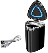 WaiNynyda Car Ashtray with Lid Smell Proof, Smokeless Ashtray, Mini Car Trash Can with Rechargeab...