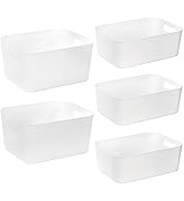 Peohud 5 Pack White Plastic Storage Bins, Pantry Organization and Storage Baskets with Handles, O...