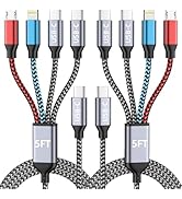 USB C 4 IN 1 Multi Charging Cable, Travel Essentials with Dual Type-C/Micro/IP Port, 2 Packs 5FT ...