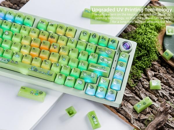 Jelly Green Frog Keycaps, Custom Clear Shine Through Keycaps, Cute Keycaps