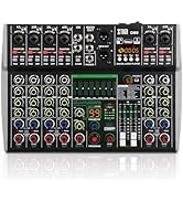 XTUGA Audio Mixer 8 Channel for PC, DJ Sound Board with Stereo Equalizer/PAD/HPF, USB/Bluetooth/4...