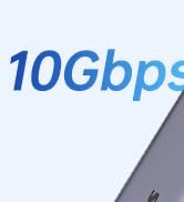 Partial text '10Gbps' visible in blue font on a white background, suggesting a high-speed data transfer or connectivity specification.