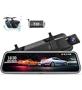 Upgraded 10'' Rear View Mirror Camera Mirror Dash Cam Front and Rear 1080P Backup Camera Full Tou...
