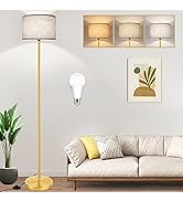 65‘’ Gold Floor Lamp with 3-Color Temperatures LED Bulb, Modern Industrial Tall light for Living ...