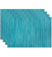 Niviy Teal Blue Placemats Set of 4, 12x18 Inch Washable Easy to Clean Heat-Resistant Anti-Skid Te...