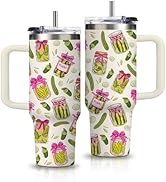 xiiai 30oz Pickle Tumbler with Handle and Straws, Stainless Steel Insulated Travel Mug, Leak-Proo...