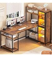 SEDETA Computer Desk with Storage Shelves, 59'' Office Desk with LED Light and Bookshelf, Corner ...