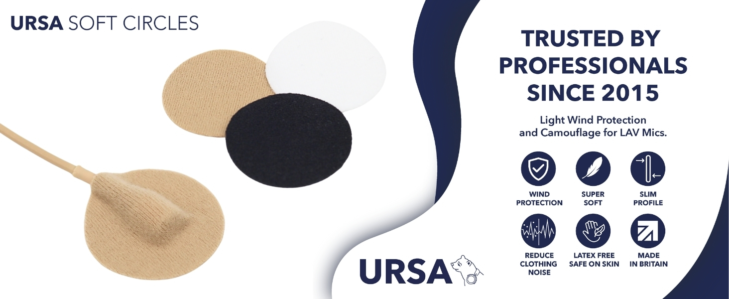 Text reads 'URSA SOFT CIRCLES', 'TRUSTED BY PROFESSIONALS SINCE 2015'. Product display showing beige and navy circular pads with certification icons.