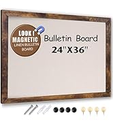 Large Magnetic Bulletin Board 36 x 24 Inch,Rustic Wood Framed Cork Board with Linen,Wall Mounted ...